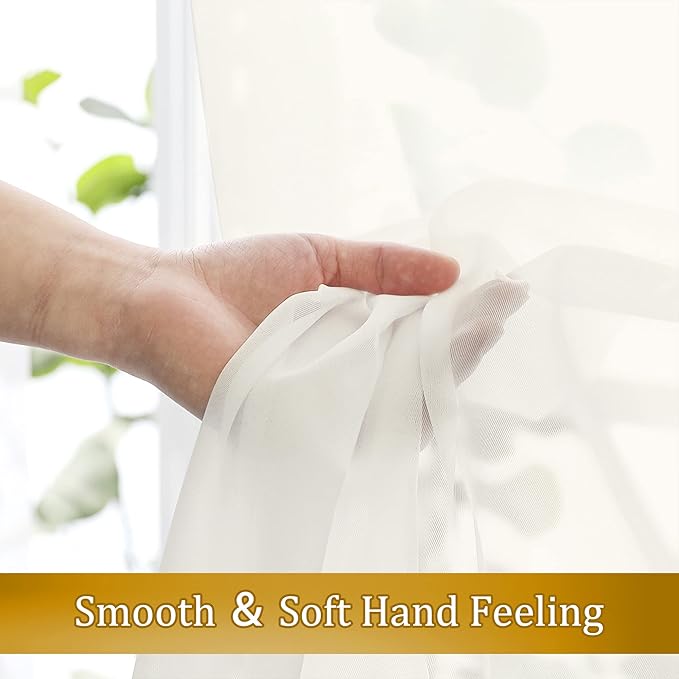 Aiyufeng Ivory Sheer Curtains for Living Room 45 inch Length 2 Panels Set, Rod Pocket Semitransparent Balance Privacy & Light Vertical Sheer Drapes for Bedroom, W40 x L45