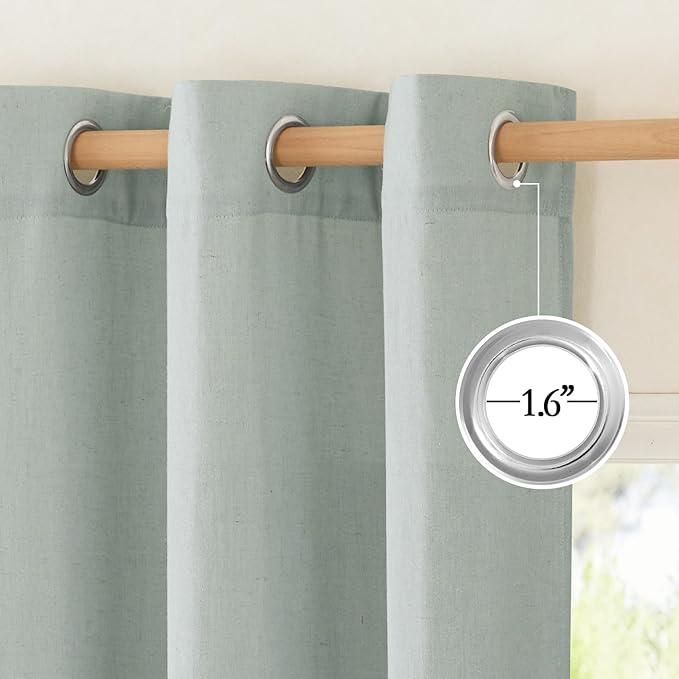 NICETOWN Linen Flax Semi Sheer Curtains 92" Length, Grommet Window Treatments Privacy Added with Light Penetration Vertical Drapes for Loft/Home Office, Sage Green, W55 x L92, 2 Panels