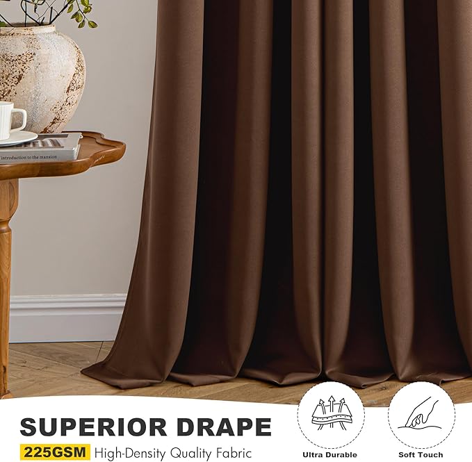 MIULEE Blackout Curtains for Bedroom Living Room 84 Inches Long 2 Panels, Thermal Insulated Room Darkening Drapes Solid Grommet Noise Reduction Light Blocking Window Treatments 40x84 Inch Mocha Brown