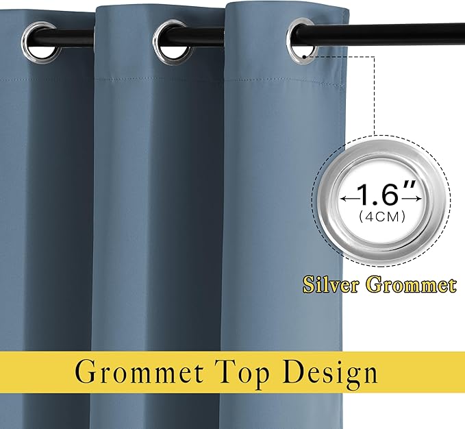 NICETOWN Blackout 102 inch Curtains for Living Room, Grommet Thermal Curtains Room Darkening Window Treatments Sound Reducing for Bedroom, Smoky Blue, 2 Panels, W52 x L102