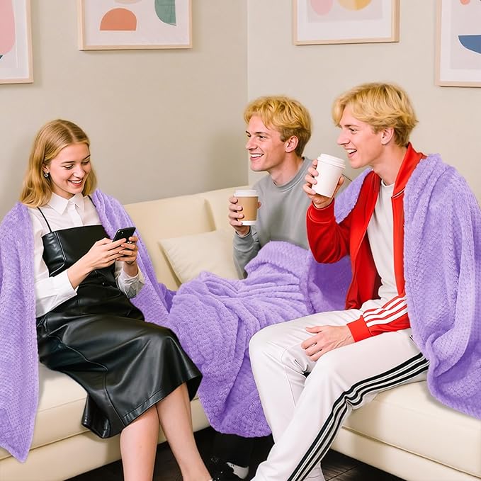 4 Pack Fleece Throw Blankets 50x60 Inches - Oeko-Tex Certified 100, 270 GSM Ultra Soft Plush for Bed, Couch and Cozy Gifts. 3D Waffle Texture, No Shedding No Pilling All Season (Lavender)
