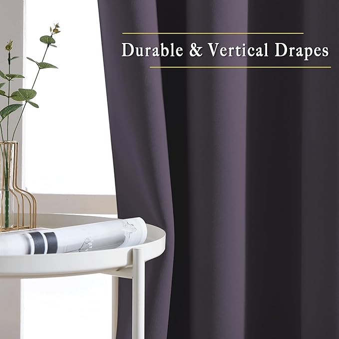 NICETOWN Greyish Purple Curtains 96 inches Long, Grommet Thermal Insulated Blackout Curtains Privacy Window Treatments for Boys Room/Living Room, W46 x L96, 2 Panels
