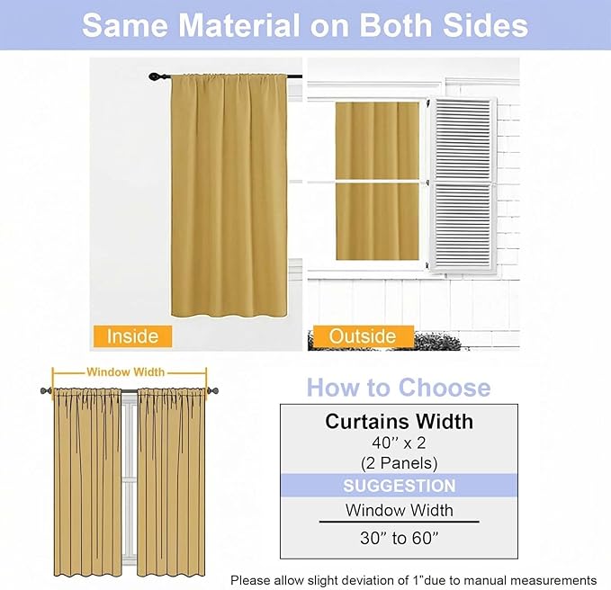 Simplebrand Ava Bright Gold Short Blackout Curtains for Bedroom 45 Inches Long 2 Panels Set, Solid Thermal Insulated, Energy Saving Window Treatment Curtains Blackout Drapes, W40 x L45 Inch