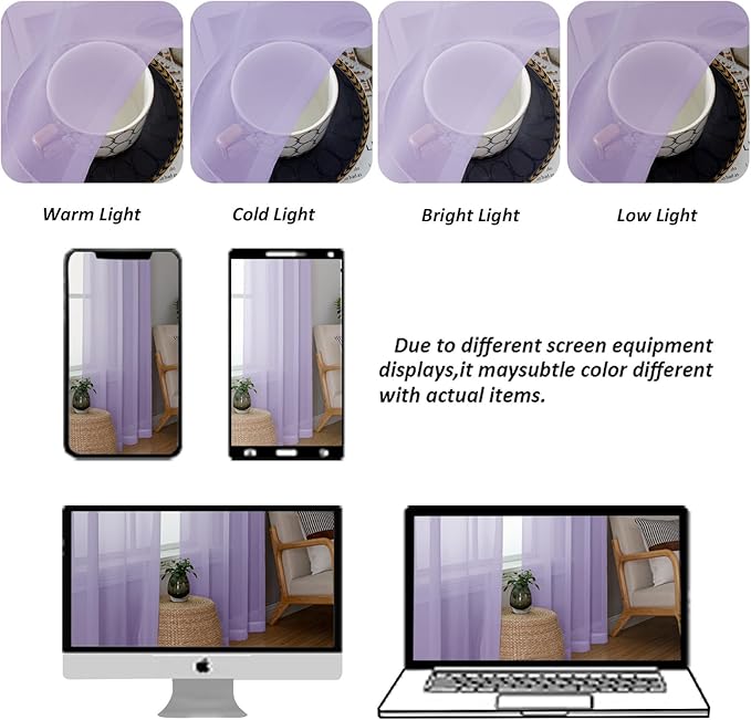 Chyhomenyc Sheer Lilac Valances for Windows 2 Pack, Small Window Curtains for Living Room Bathroom Cafe Laundry Basement, Modern Top Dual Rod Pocket Voile Curtain, 42W x 14L inches, Lilac