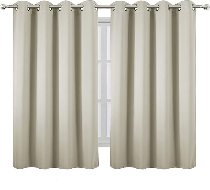 LEMOMO Light Beige Blackout Curtains/52 x 45 Inch Length Kids Curtains/Set of 2 Panels Grommet Bedroom Curtains for Living Room