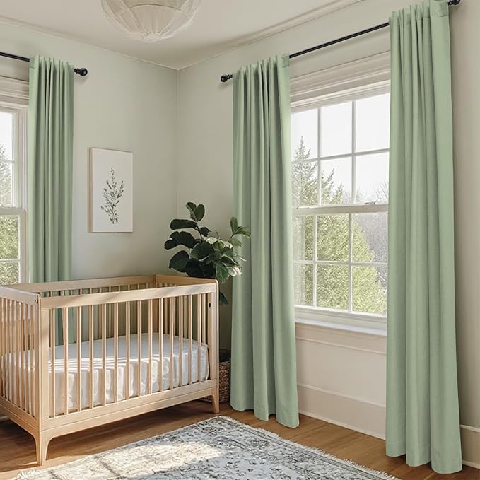 100% Blackout Shield Linen Blackout Curtains for Bedroom 108 Inches Long, Back Tab/Rod Pocket Living Room Drapes, Thermal Insulated Blackout Curtains 2 Panels Set, 50" W x 108" L, Sage
