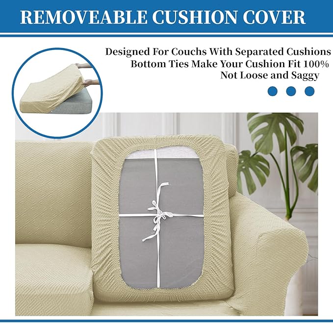 XINEAGE New 3 Pieces Couch Covers for 2 Cushion Sofa Super Stretch Loveseat Slipcover Pet Dog Universal Slip Cover Anti Slip Love Seat Furniture Protector (Light Beige, 55"-69")