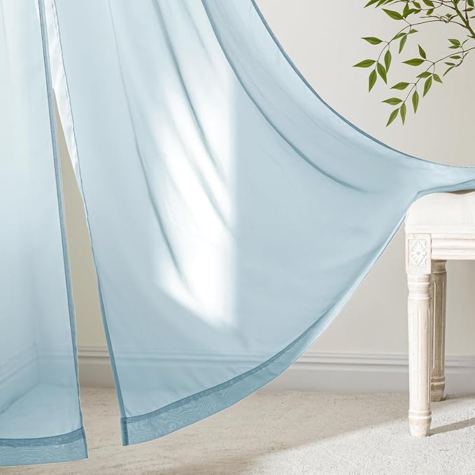 MIULEE Sky Blue Sheer Curtains 84 Inches Long, 4 Panels Set, Light Filtering Rod Pocket Voile Drapes for Living Room and Bedroom, Airy Soft Fabric Window Treatments, 42 x 84 Inches