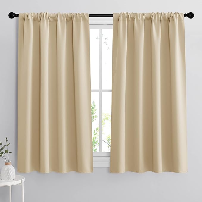 RYB HOME Curtains for Bedroom Living Room 63 inches Long, Thermal Insulated Privacy Rod Pocket Drapes for Nursery Office Home Theater, Width 34 by Length 63, Biscotti Beige, 2 Panels