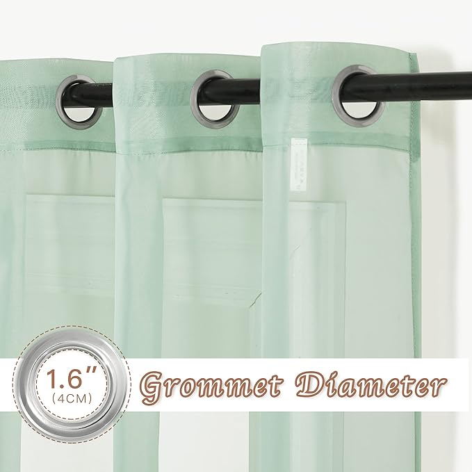 NICETOWN Sage Green Sheer 120 inch Long Curtains Voile Textured, Grommet Soft Voile Sheer Window Treatments Lightweight & Airy Drapes for Living Room/Bedroom, W54 x L120, 2 Panels