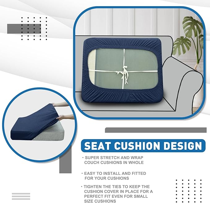 XINEAGE Couch Cushion Covers Seat Cushion Cover Thick Stretch Sofa Slipcovers 1 Piece Individual Couch Covers with Elastic Bottom(Single Seat Cushion/Backrest,Navy Blue)