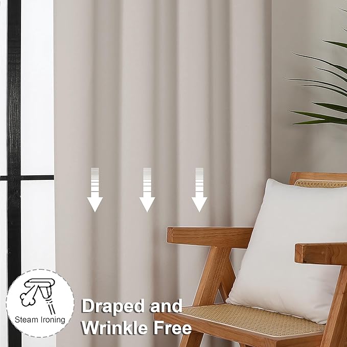 Simplebrand Ava Natural Blackout Curtains for Bedroom 63 Inch Length 2 Panels Set, Solid Thermal Insulated Privacy Living Room Window Treatment Curtains Blackout Drapes, W50 x L63 Inch