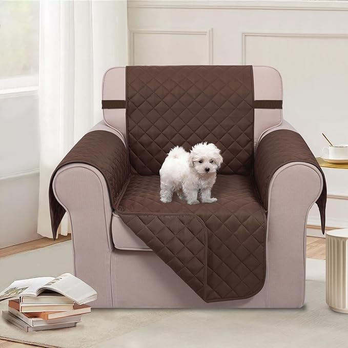 U-NICE HOME Reversible Oversized Chair Covers Quilted Water Repellent Pet Protectors with Elastic Straps(28''Armchair, Chocolate/Chocolate)