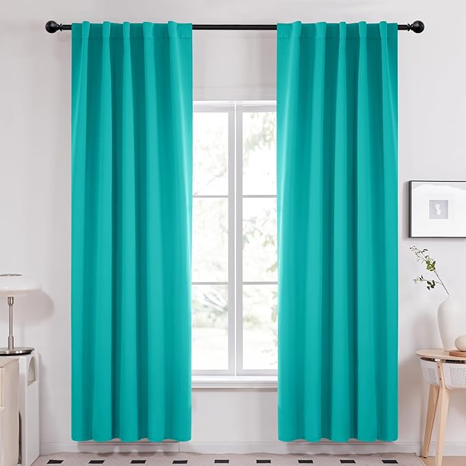 Deconovo Blackout Curtains, Thermal Insulated, W42 x L84 2 Panels, Back Tab, Machine Washable, Room-Darkening Drapes for Bedroom/Living Room Turquoise
