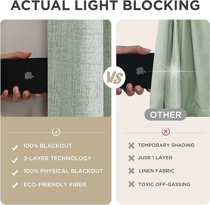 Joydeco Blackout Curtains for Bedroom - 84 Inch Long 100% Light Blocking 2 Panels Sage Green Drapes, Thermal Insulated Room Darkening Curtains, Linen Textured for Living Room, Rod Pocket & Back Tabs