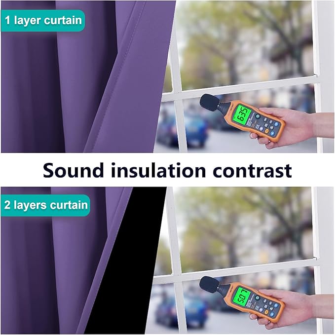 NICETOWN 100% Blackout Curtains with Black Liners, Thermal Insulated Full Blackout 2-Layer Lined Drapes, Energy Efficiency Window Draperies for Bedroom (Lilac Purple, 2 Panels, 62-inch W by 63-inch L)