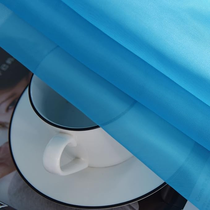 SpaceDresser Basic Rod Pocket Sheer Voile Window Curtain Panels Cyan Blue 1 Pair 2 Panels 52 Width 108 Inch Long for Kitchen Bedroom Children Living Room Yard(Cyan Blue,52 W x 108 L)