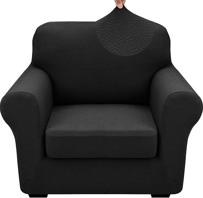 XINEAGE 2026 New 2 Pieces Chair Covers with Arms Super Stretch Chair Slipcover for Living Room Pet Dog Universal Slip Cover Anti Slip Armchair Furniture Protector (Black), 31"-46"(1 Cushion)