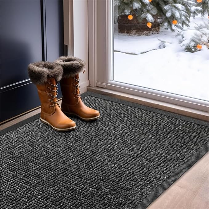 Mibao Front Door Mat, Heavy Duty Durable Welcome Mat for Outdoor Indoor, Dirt Trapper Waterproof Super Absorbent Door Mat for Entryway Outside Patio Porch, 61.5" x 36", Gray