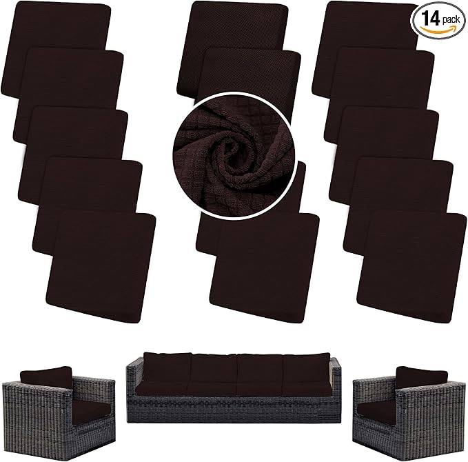 Outdoor Cushion Covers Set,14PCS Patio Furniture Couch Seat Slipcovers, Replacement for Sofa Sectional Chair(Cover，Only)