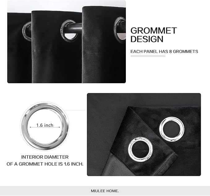 MIULEE Velvet Curtains Black Elegant Grommet Thermal Insulated Soundproof Room Darkening Curtain/Drapes for Classical Living Room Bedroom Halloween Decor 66 x 84 Inch Set of 2