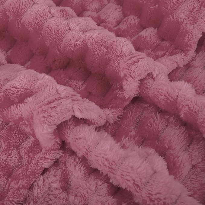 Dusty Pink Throw Blanket 50"×60" inches Gifts for Mom Fuzzy 3D Jacquard Decorative Flannel Fleece Super Soft Plush Cozy Blanket for Couch Sofa Chair Lightweight