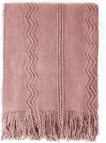 BOURINA Coral Pink Throw Blanket 50 x90 Inches Textured Solid Soft Sofa Throw Bed Runner Knitted Decorative Blanket