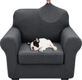 XINEAGE 2026 New 2 Pieces Chair Covers with Arms Super Stretch Chair Slipcover for Living Room Pet Dog Universal Slip Cover Anti Slip Armchair Furniture Protector (Dark Gray), 31"-46"(1 Cushion)