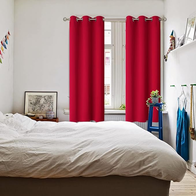 BGment Room Darkening Curtains 72 Inches Long - Grommet Thermal Insulated Drapes Window Treatment Curtains for Bedroom, 2 Panels, 42 x 72 Inch, Red