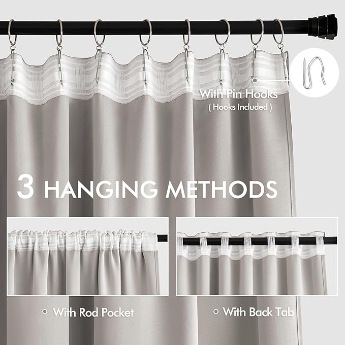 MIULEE Stone Back Tab Blackout Curtains 72 Inches Long 2 Panels Set for Living Room Bedroom Privacy, Rod Pocket/Pinch Pleat Thermal Insulated Room Darkening Pleated Light Blocking Drapes
