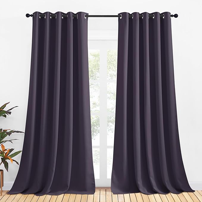NICETOWN Blackout Curtain Panels for Bedroom, 2 Panels, W70 x L95-inch, Greyish Purple, Thermal Insulated Grommet Top Blackout Draperies and Drapes for Basement
