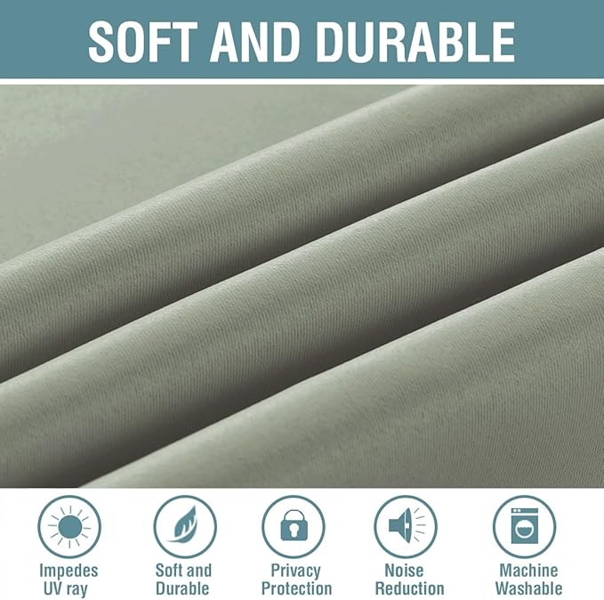 H.VERSAILTEX Sage Green Curtains/Drapes Blackout for Bedroom Room Darkening Thermal Curtains for Living Room Noise Reducing Sound Proof Solid Grommet Curtain (One Panel, Light Sage, 52" W x 120" L)