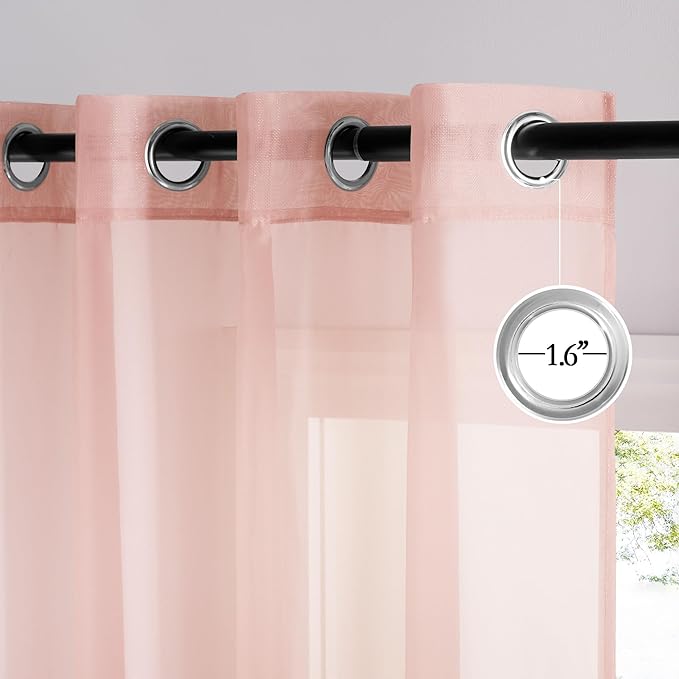 NICETOWN Light Pink Sheer Curtains 96 inches Long, Grommet Voile Sheer Textured Airy & Lightweight Curtains & Drapes Light Filtering for Bedroom/Living Room, W54 x L96, 2 Panels