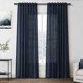 Nanspring Vintage Blue Linen Curtains 84 Inch Length 2 Panels Set for Living Room Rod Pocket Back Tab Light Filtering Window Drapes for Bedroom Dining Room Protect Privacy Vintage Country Decor