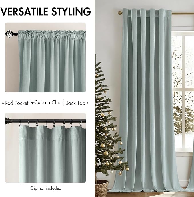 MIULEE Velvet Curtains 84 inches - Luxury Curtains for Bedroom Living Room Room Darkening Thermal Insulated Super Soft Window Drapes Rod Pocket & Back Tab, Misty Blue, W52 x L84 inches, 2 Panels