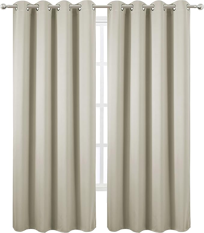 LEMOMO Light Beige Thermal Blackout Curtains/52 x 108 Inch/Set of 2 Panels Room Darkening Curtains for Bedroom