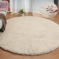 ORINOVA Round Rugs 8ft Shag Washable Fluffy Area Rugs for Bedroom Light Brown Beige Large Circle Faux Rabbit Shaggy Fur Rug for Living Room Nursery Rug