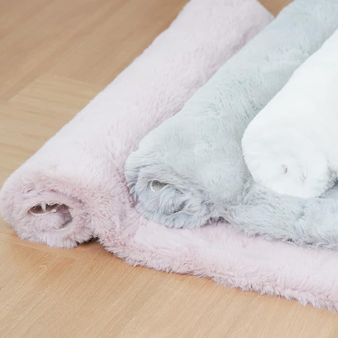 Ghouse Faux Rabbit Fur Round Rug 8ft Grey Round Rugs for Bedroom Decor Fluffy Area Rugs for Living Room, no-Shedding Carpet Sheepskin Washable Rug Rome Decor