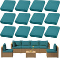 12Pcs Outdoor Cushion Covers, Patio Cushion Covers,Stretch Elastic Slipcovers, Replacement Washable & Reusable Furniture Protector for Patio Couch (Peacock Blue,Cover Only)