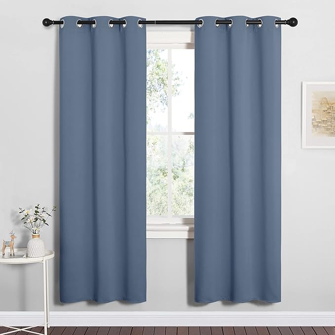 NICETOWN Blackout Curtains for Bedroom, Home Decoration Thermal Insulated Noise Reducing Curtains & Drapes for Boys Room, Privacy Panels (Stone Blue, 34" Wide by 72" Long)