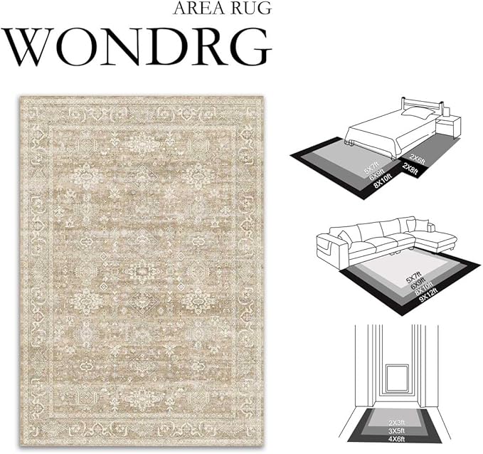 2x5 Washable Runner Rug for Hallway Kitchen Vintage Beige Non Slip Low Pile Carpet Traditional Retro Soft Throw Rug for Bathroom Bedroom Entryway Indoor Entrance