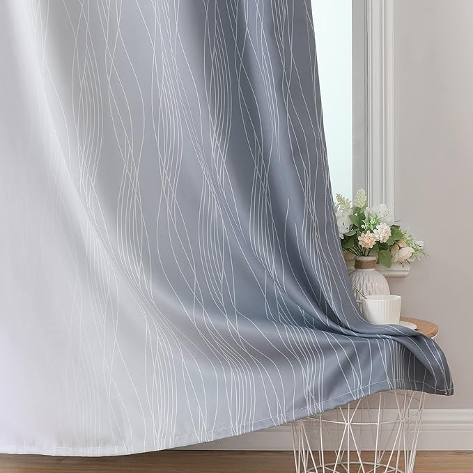 Estelar Textiler Grey and Greyish White Gradient Blackout Curtains 102 Inches Long for Bedroom, Thermal Insulated Full Room Darkening Ombre Gray Grommet Drapes for Living Room, 52Wx102L, 2 Panels