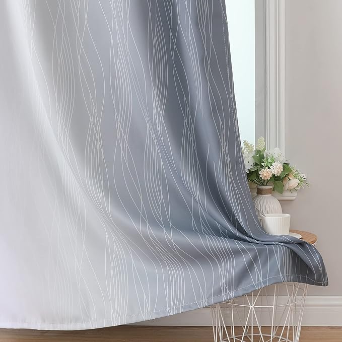 Estelar Textiler Full Room Darkening Greyish White and Grey Blackout Curtains 63 Inch Length 2 Panels Set, Ombre Thermal Insulated Full Light Blocking Grommet Gray Blackout Drapes for Bedroom, 42Wx63L