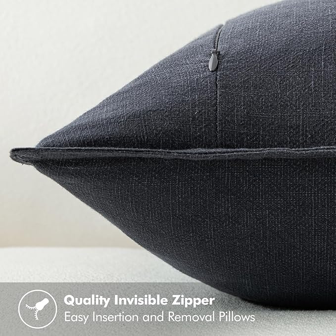 MIULEE Decorative Linen Euro Sham Pillow Covers 22x22 Inch Dark Gray Boho Farmhouse Neutral Couch Throw Pillows for Bed Pack of 2 Accent Modern Pillowcase Sofa Livingroom Home Decor