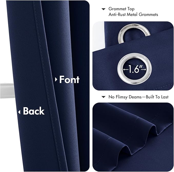 MIULEE Navy Blue Blackout Curtains for Bedroom Living Room 86 Inches Long 2 Panels, Thermal Insulated Room Darkening Drapes Solid Grommet Noise Reducing Light Blocking Window Treatments 40x86 Inch