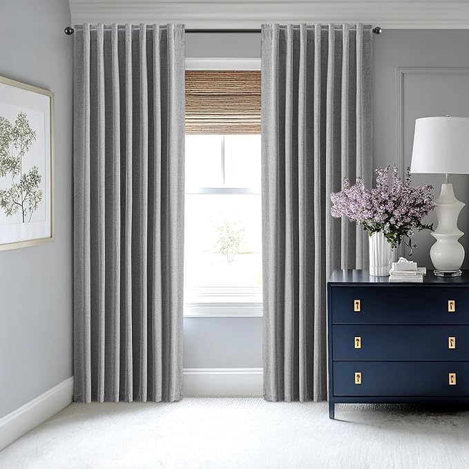 MIULEE 100% Blackout Linen Curtains for Bedroom, Glacier Gray Solid Luxury Decor Thermal Insulation Room Darkening Drapes for Living Room Nursery Back Tab Rod Pocket 42 x 63 Inches, 2 Panels