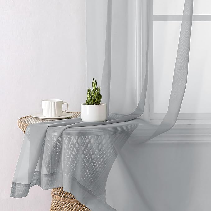 Aiyufeng Light Grey Sheer Curtains 54 Inches Long 2 Panels, Solid Voile Top Dual Rod Pockets Stylish Breathable Drapes Window Treatment for Kid's Room/Bedroom/Living Room, 42W x 54L, Light Grey