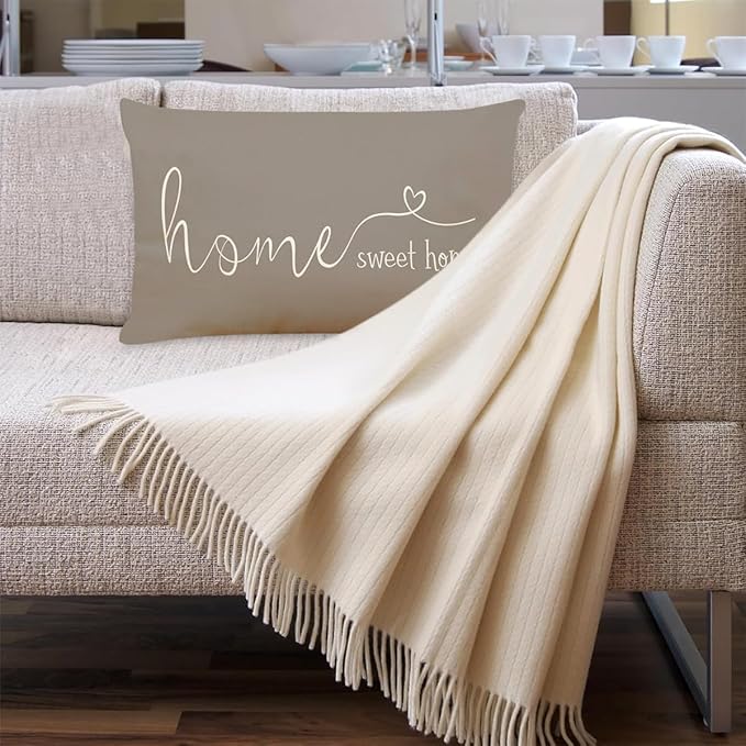 MFGNEH Home Sweet Home Quotes Farmhouse Pillow Covers, 12x20 Inch, Decorative Throw Pillow Case, Housewarming Gift, Grey
