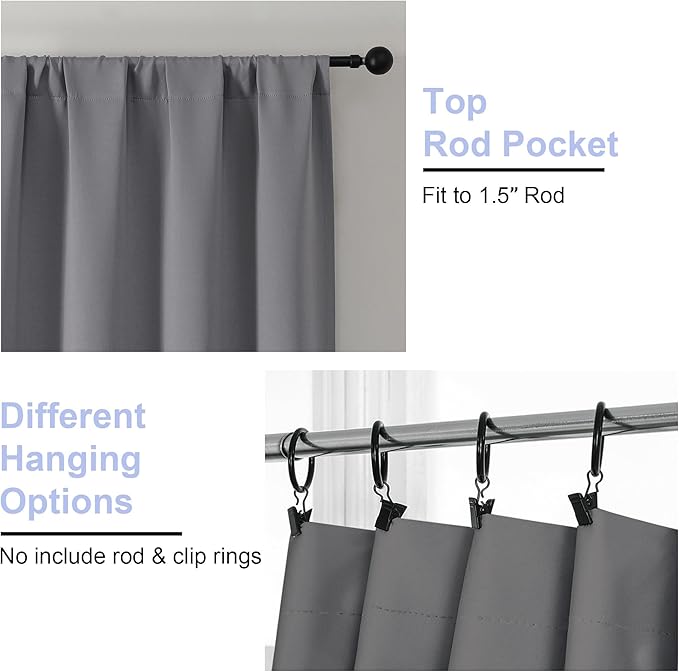 Simplebrand Ava Light Grey Short Blackout Curtains for Bedroom 54 Inches Long 2 Panels Set, Solid Thermal Insulated, Energy Saving Window Treatment Curtains Blackout Drapes, W40 x L54 Inch, Light Grey