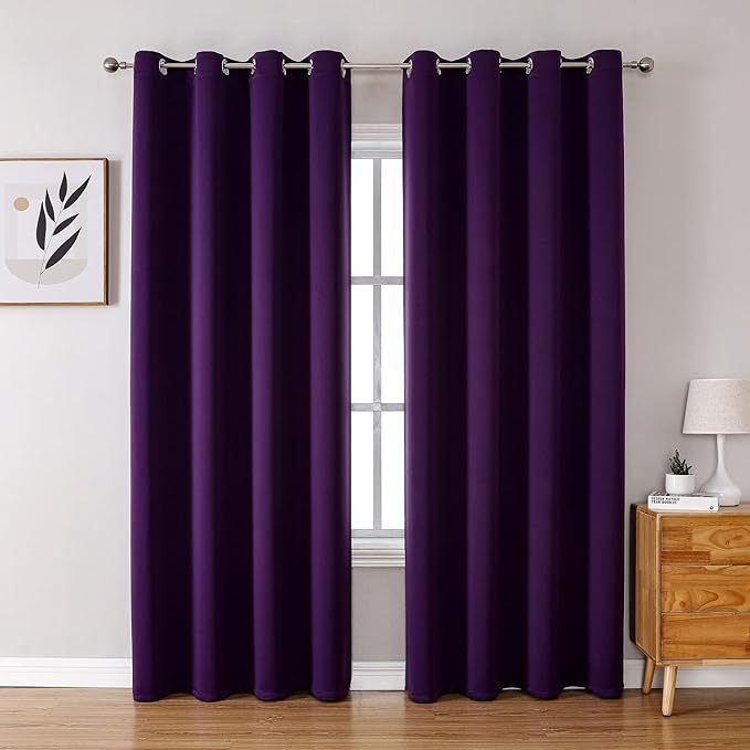 ChrisDowa Blackout Curtains 120 Inches Long 2 Panels Set for Living Room, Grommet Thermal Insulated Room Darkening Curtains for Bedroom (Royal Purple, 52 x 120 Inch)
